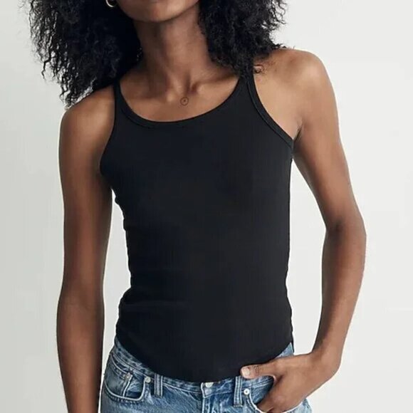 Madewell Brightside Supersoft Ribbed Fitted '90s Tank True Black Size XS NWT - Picture 1 of 8